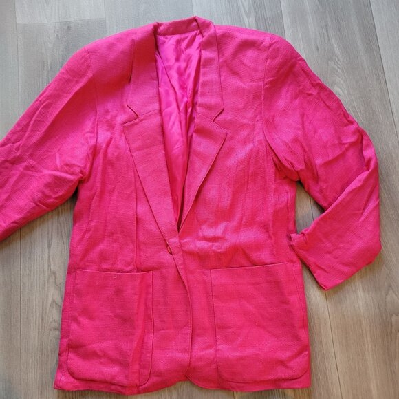 Vintage Aperitif Hot Pink Womens Blazer Jacket Size 6 85% Rayon & 15% Linen Made - Picture 2 of 6